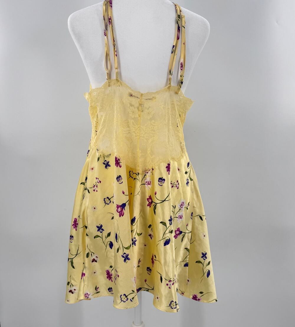 Victoria's Secret Yellow Floral Halter Slip Dress Lace Back L Y2K Style